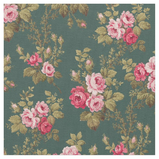 Tissu Élégant Vintage rose Roses-Vert Arrière - plan (Fermer)