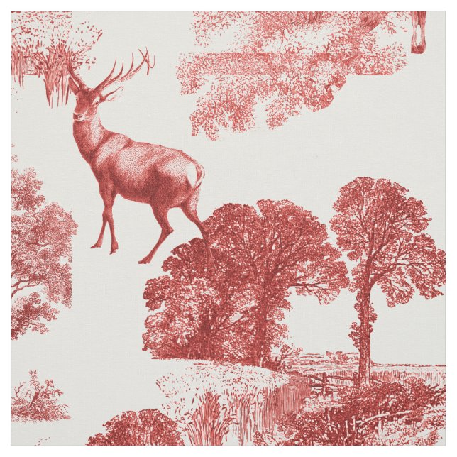 Tissu Elégant Vintage Rouge Pays Toile Deer (Échantillon)