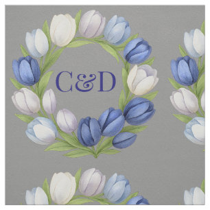 Tissu Elégante aquarelle Tulipe Mariage de couronne bleu