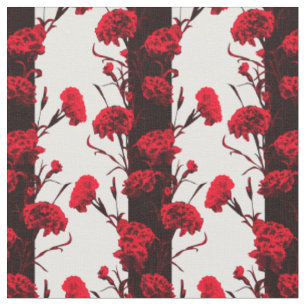 Tissu Élégante carnation de rayures florales Noir Rouge 