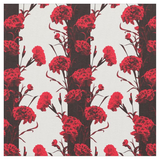 Tissu Élégante carnation de rayures florales Noir Rouge  (Fermer)