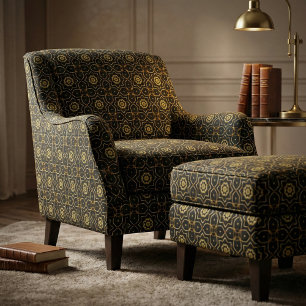 Tissu Elégante Filigree brillant or et mosaïque noire