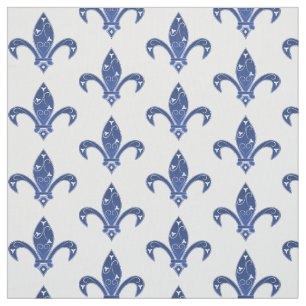 Tissu Elégante Fleur de Lis Bleue