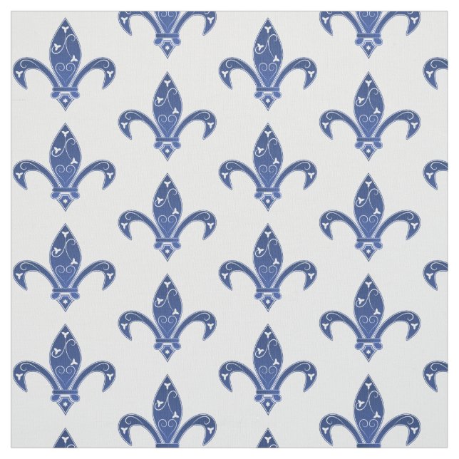 Tissu Elégante Fleur de Lis Bleue (Échantillon)