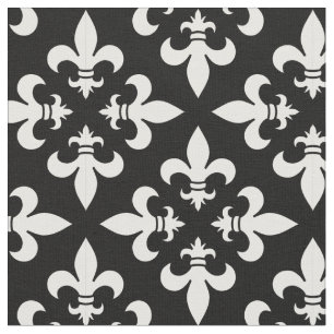 Tissu Élégante fleur de Lis en noir et blanc