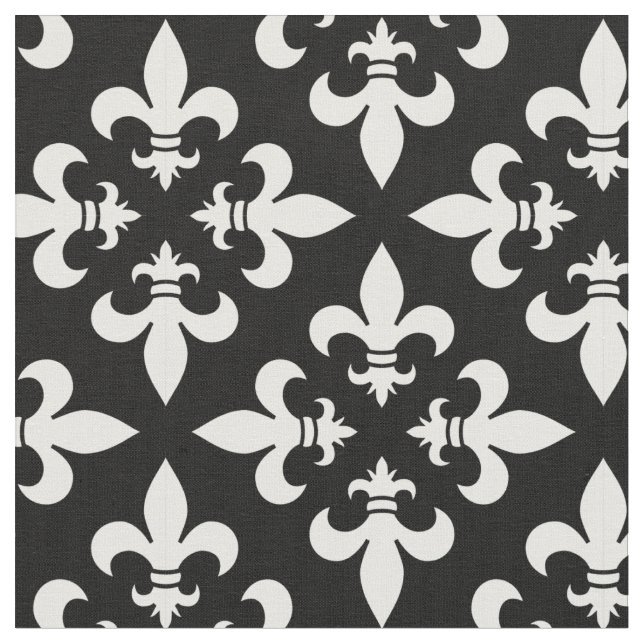 Tissu Élégante fleur de Lis en noir et blanc (Fermer)