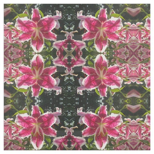 Tissu Élégante fleur rose tropicale classique lys (Échantillon)