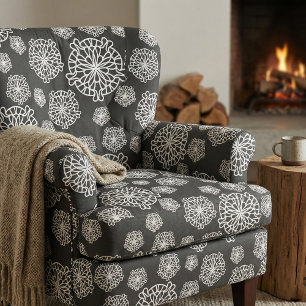 Tissu Elégante Fleurs Mandala Noir & Blanc