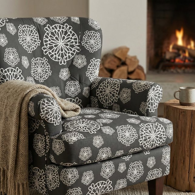 Tissu Elégante Fleurs Mandala Noir & Blanc (Créateur téléchargé)