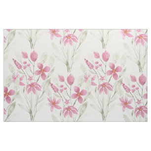 Tissu Elégante Fleurs rose Sage Vert Aquarelle Florale