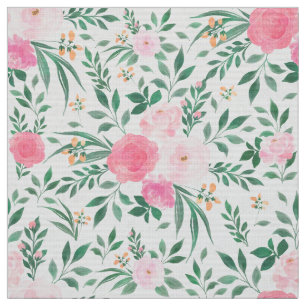 Tissu Elégante Fleurs Roses Blanches Aquarelle Florale