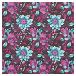 Tissu Elégante Magenta & Pale Blue Boho Chic Floral
