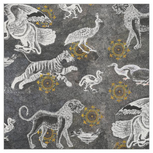 Tissu Elégante mosaïque avec lion, tigre, aigle, paon