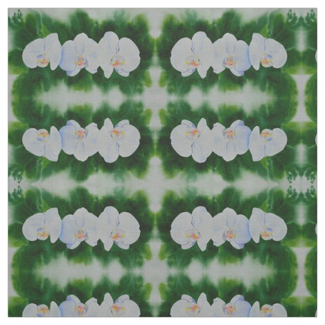 Tissu Elégante peinture d'orchidée tropicale blanche (Échantillon)