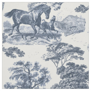 Tissu Elégante toile Cheval Bleu Dusty Vintage