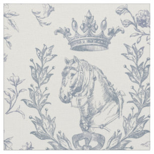 Tissu Elégante toile fleurie Dusty Blue Horse Crown