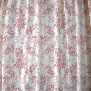 Tissu Élégante toile florale blanche et rose gravée