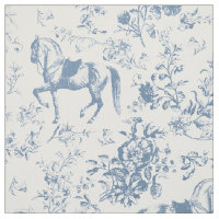 Elégante Toile Florale Cheval Bleu Dusty Vintage