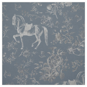 Tissu Elégante Toile Florale de Cheval Bleu Vintage