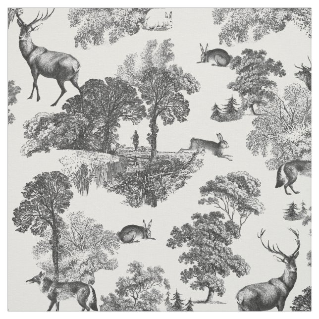 Tissu Elégante toile Vintage renard noir et blanc (Échantillon)