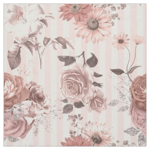 Tissu Élégantes roses florales roses vintage blanches ra