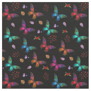 Tissu Élégants papillons colorés sur le noir