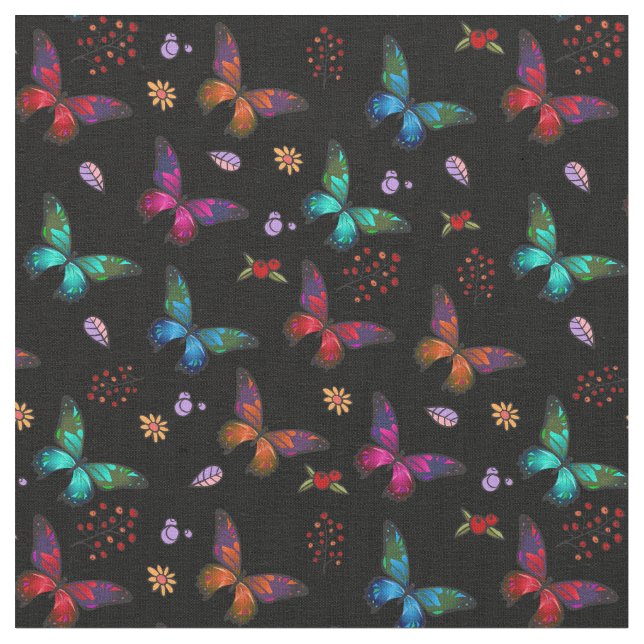 Tissu Élégants papillons colorés sur le noir (Fermer)