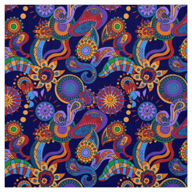 Tissu Éléments floraux abstraits ornementaux style hippi (Échantillon)