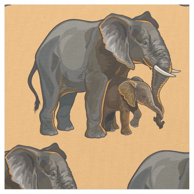 Tissu Eléphant africain avec bébé (Fermer)