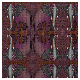 Tissu Éléphant africain de patchwork (prune, orange,