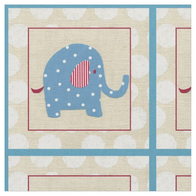 Tissu Éléphant bleu avec le pois blanc (Fermer)