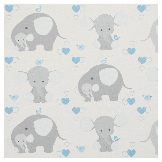Tissu Elephant Blue Grey Safari Animaux Nursery Baby Boy (Échantillon)