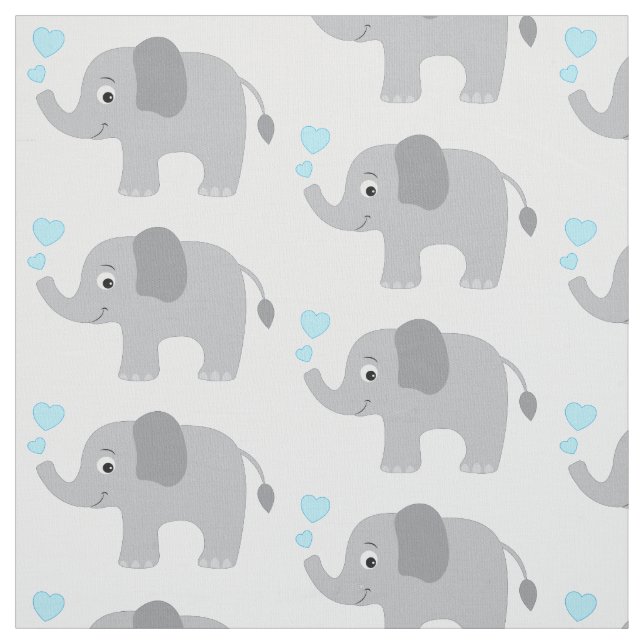 Tissu Éléphant de bébé aux Coeurs Bleus (Échantillon)