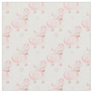 Tissu Eléphant de bébé rose et nuages