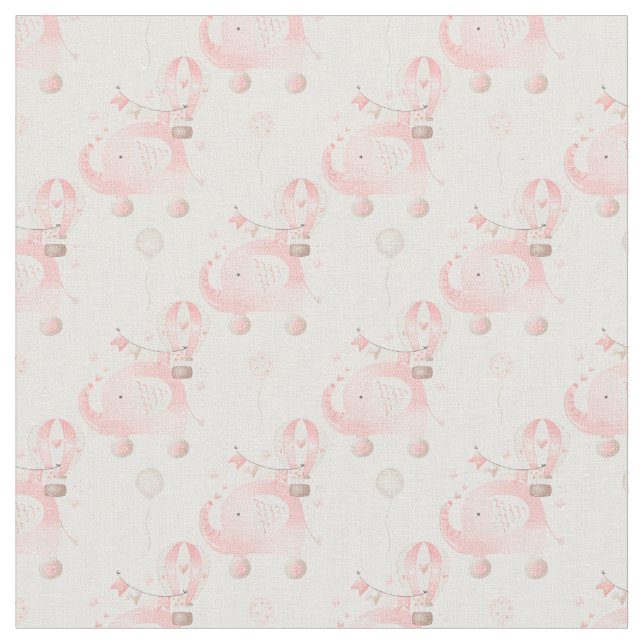 Tissu Eléphant de bébé rose et nuages (Fermer)