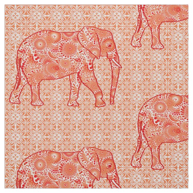 Tissu Éléphant de fleur de mandala - orange et blanc de (Échantillon)