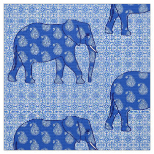 Tissu Éléphant de Paisley - bleu et blanc de cobalt