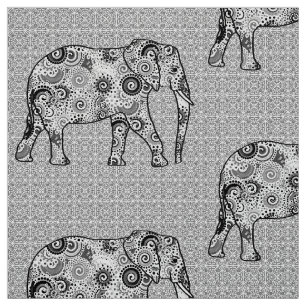 Tissu Éléphant de remous de fractale - gris, noir et