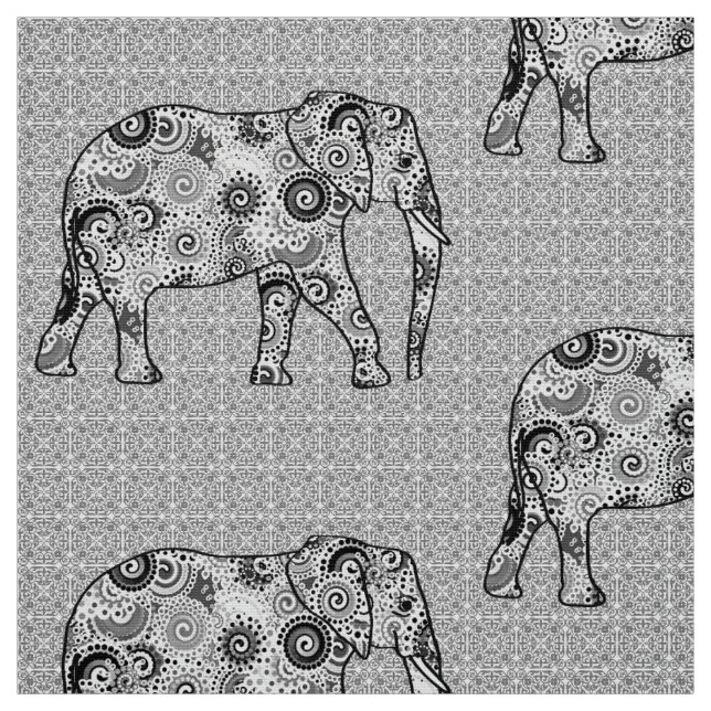 Tissu Éléphant de remous de fractale - gris, noir et (Échantillon)