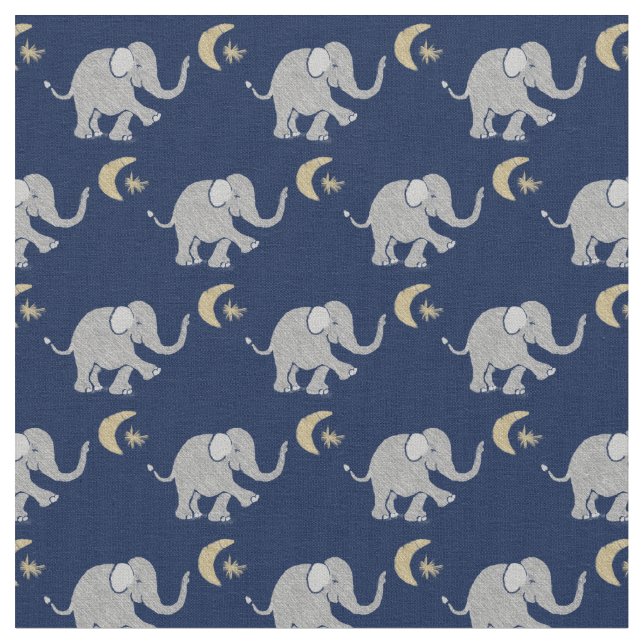 Tissu Eléphant gris mou avec lune et étoile en bleu (Fermer)