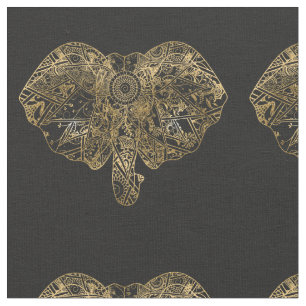 Tissu Eléphant mignon dessiné à la main Fleur de henn