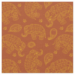 Tissu Elephant Paisley Motif en Or et Brown