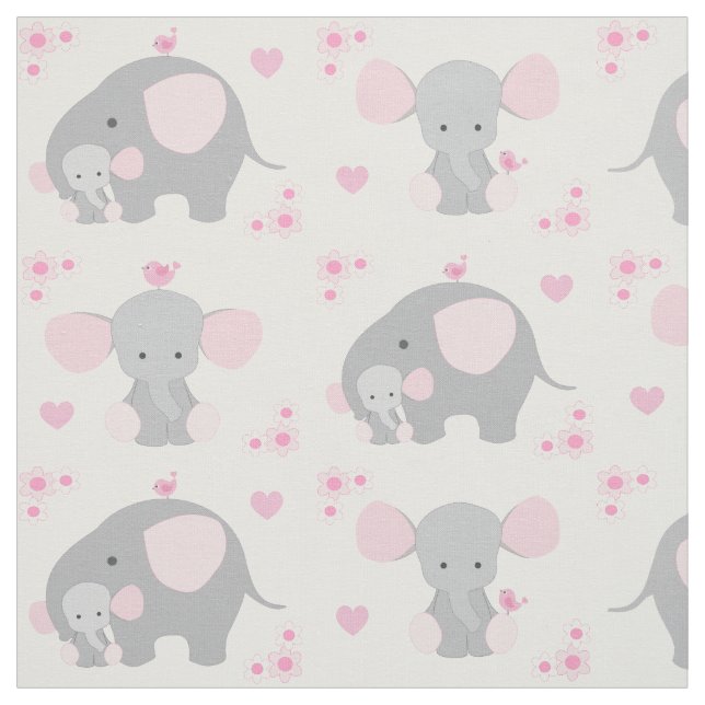 Tissu Elephant rose Grey Safari Animal Nursery Baby Girl (Échantillon)