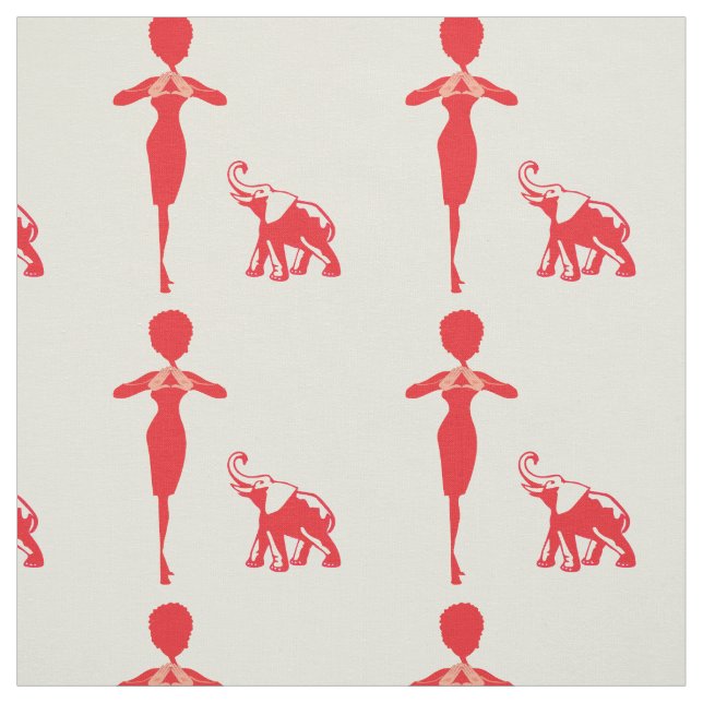 Tissu Éléphant Rouge Chanceux (Échantillon)