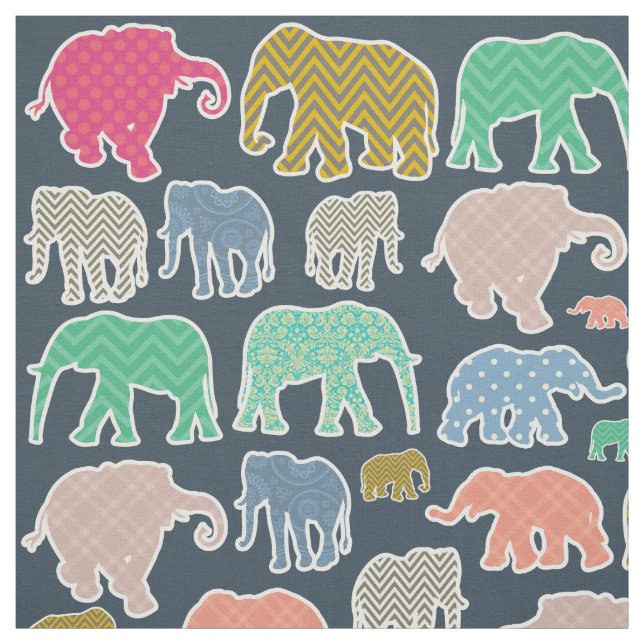 Tissu Eléphants Colorés, Motif Des Eléphants, Zigzag (Échantillon)