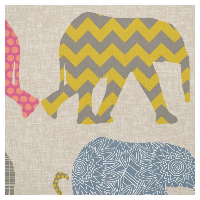 Tissu éléphants et flamants de bébé de toile (Échantillon)