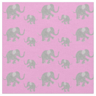 Tissu Eléphants gris mignons sur rose