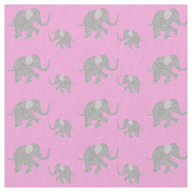 Tissu Eléphants gris mignons sur rose (Fermer)