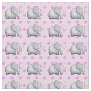 Tissu Eléphants mignons Pois roses petite fille