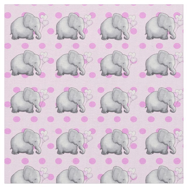 Tissu Eléphants mignons Pois roses petite fille (Fermer)